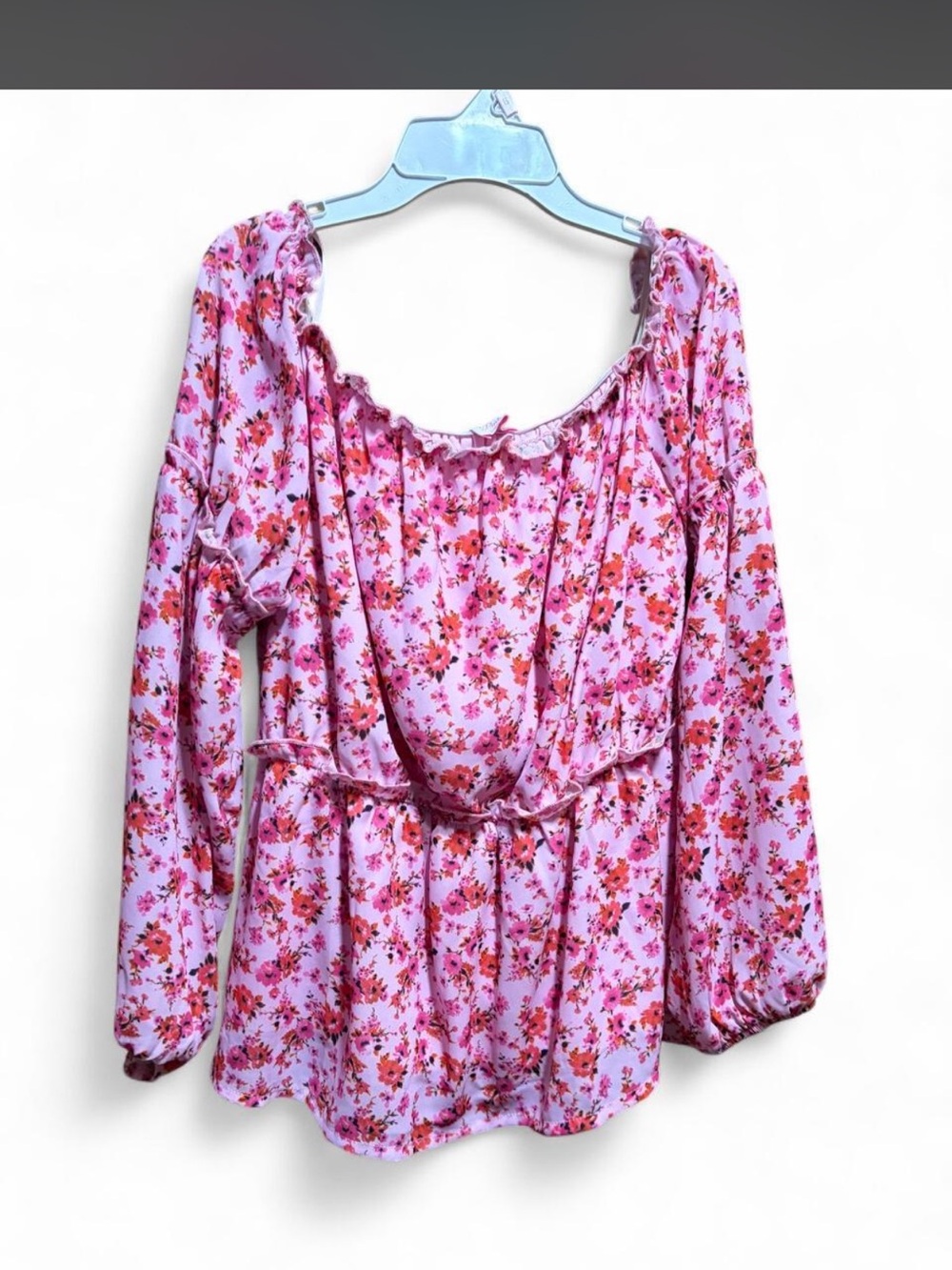 Pink Lily Lavender Pink Floral Tie-Waist Peasant Blouse